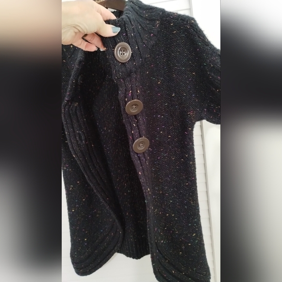 Women's Vintage Navy & Confetti Short Sleeve Chunky Button Cardigan Sweater. - Picture 7 of 8